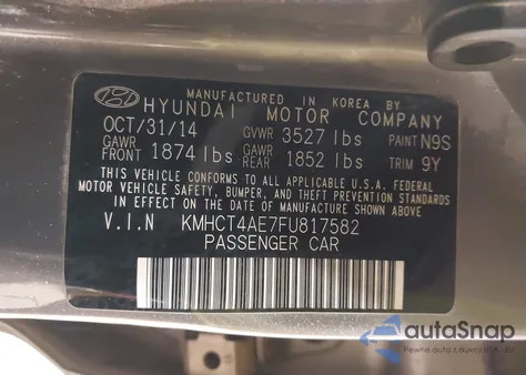 2015 Hyundai Accent Gls from USA, damaged, VIN KMHCT4AE7FU817582